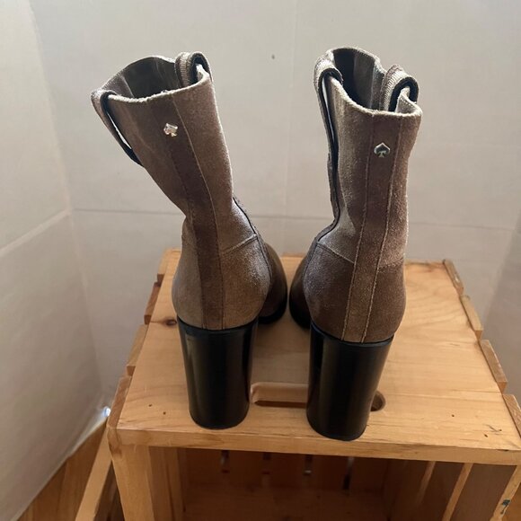 Kate Spade New York Size 9 Tobacco Brown Baise Suede Pull On Heeled Ankle Boots - Picture 7 of 16